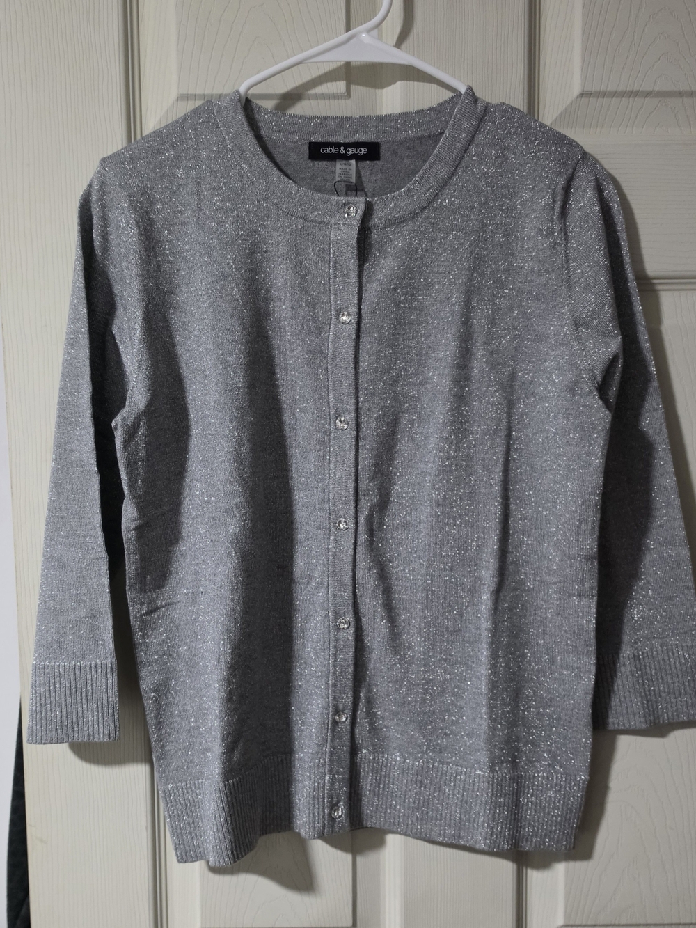 Cable & Gauge Silver Sparkle Crewneck Cardigan